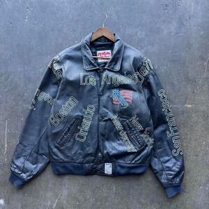 Vintage 1994 Soccer World Cup Leather Jacket Montana Tunes Size Large